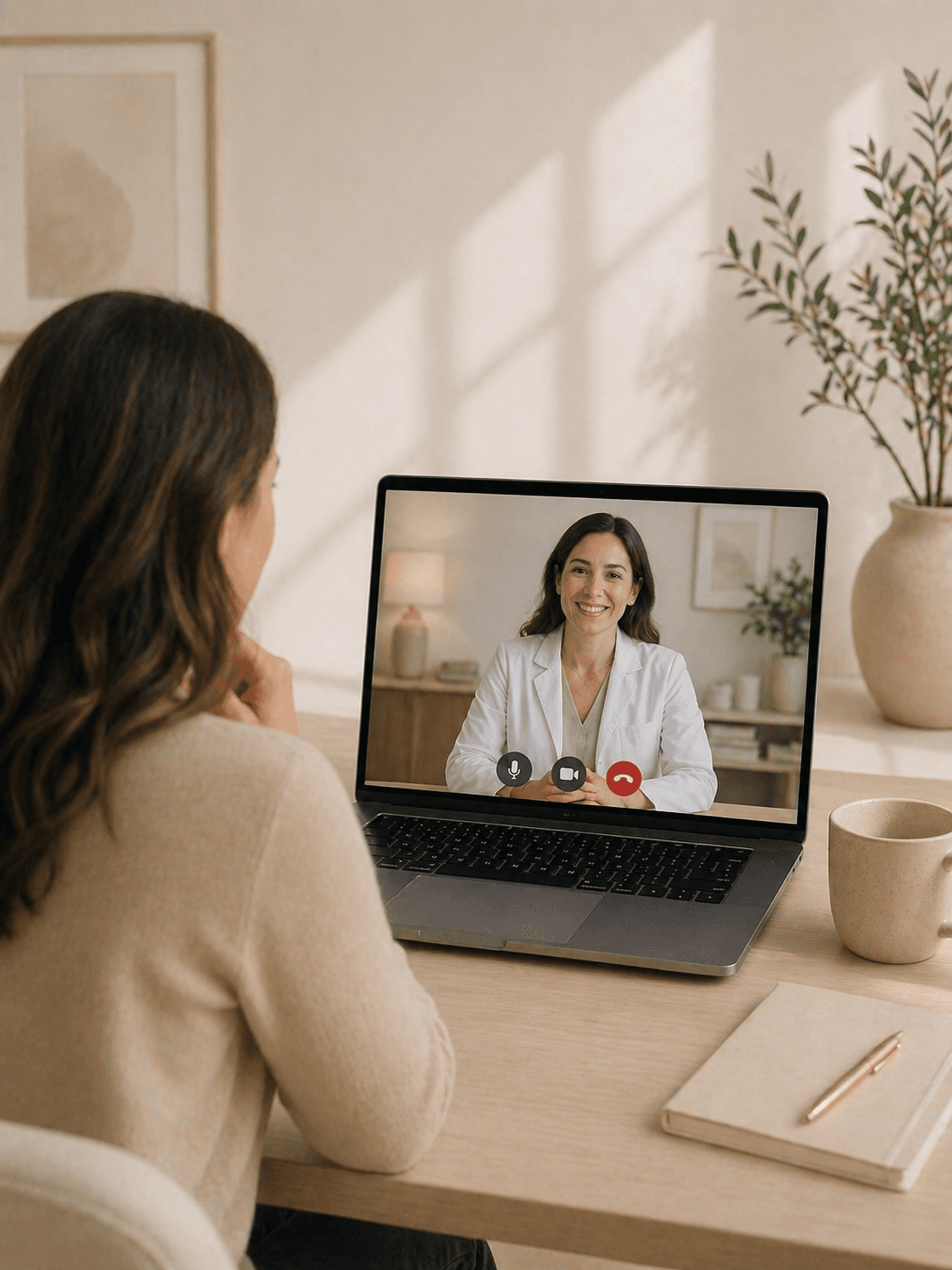 Patient in a supportive telehealth psychotherapy session